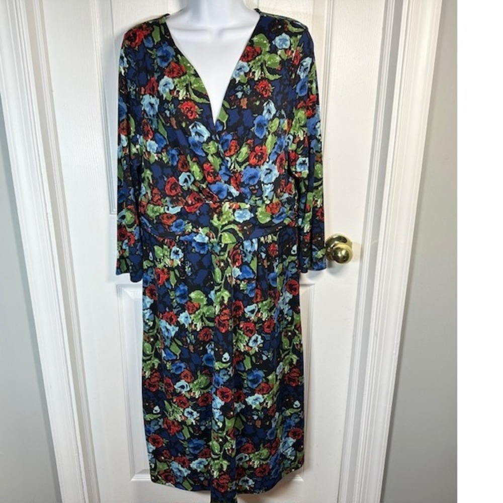 Talbots Women's Floral Print Dress Long Sleeve V-Neck‎ Casual Career Size Large